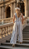 Cargar la imagen en la vista de la galería, Ensemble pantalon veston rayé MARINE – Lin & Coton🩵