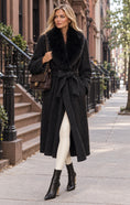 Load image into Gallery viewer, Manteau long ceinturé col fourrure ARIANA
