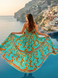Load image into Gallery viewer, Robe Longue BARI — Imprimé Oranges Turquoise | Antica Sartoria