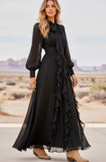 Load image into Gallery viewer, Robe Longue Noire Boho AMARILLO |Col Lavallière & Volants