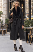 Load image into Gallery viewer, Manteau long ceinturé col fourrure ARIANA