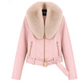 Cargar la imagen en la vista de la galería, Perfecto effet cuir Rose Col Fausse Fourrure – Blouson LAURIE