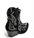 Cargar la imagen en la vista de la galería, Boots Santiags Noires Cloutées MADISON – Effet Daim Rock Chic