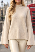 Load image into Gallery viewer, MÉGANE – Pull beige femme col montant et manches évasées