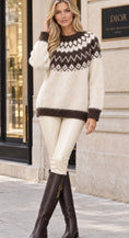 Load image into Gallery viewer, Pull jacquard femme LOU – Crème & chocolat