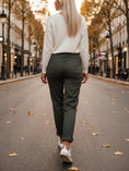 Load image into Gallery viewer, Pantalon LAURIE – Kaki Bandes Crème & Chocolat | Style Jogg Chic