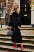 Load image into Gallery viewer, ÉLÉONORE – Robe longue noire maille & fourrure