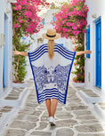 Charger l'image dans la visionneuse de la galerie, Caftan Bleu Mykonos – Robe Fluide Viscose Imprimé santorin Femme | Resort