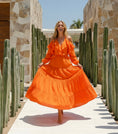 Cargar la imagen en la vista de la galería, Jupon Long Bohème Orange MÉLODIE – Broderies Florales | Style Gitane | Resort Été