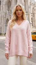 Load image into Gallery viewer, STORM – Pull tunique femme col V, beige clair ou rose pastel
