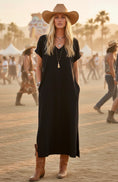 Cargar la imagen en la vista de la galería, Robe Longue Noire HACIENDA – Robe Tee-Shirt Coton Femme 🩷🌵
