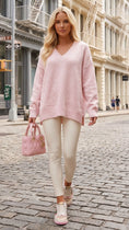 Load image into Gallery viewer, STORM – Pull tunique femme col V, beige clair ou rose pastel