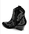 Cargar la imagen en la vista de la galería, Boots Santiags Noires Cloutées MADISON – Effet Daim Rock Chic