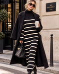 Cargar la imagen en la vista de la galería, Robe pull marinière en maille noire & col roulé CELINE