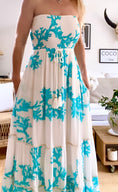 Load image into Gallery viewer, CORALIA bohemian strapless long dress in pink or turquoise