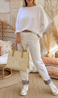 Load image into Gallery viewer, Pantalon blanc revers léopard CLOTILDE