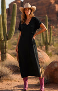 Cargar la imagen en la vista de la galería, Robe Longue Noire HACIENDA – Robe Tee-Shirt Coton Femme 🩷🌵