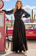 Load image into Gallery viewer, Robe Longue Noire Boho AMARILLO |Col Lavallière & Volants