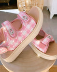 Charger l'image dans la visionneuse de la galerie, sandales tweed rose vichy et strass BONY 2 brides