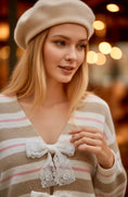 Charger l'image dans la visionneuse de la galerie, Cardigan rayures beige et rose nœuds dentelle AGNÈS 🎀