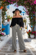 Load image into Gallery viewer, Pantalon Joana — Rayures Noir & Blanc | Style Resort Boho