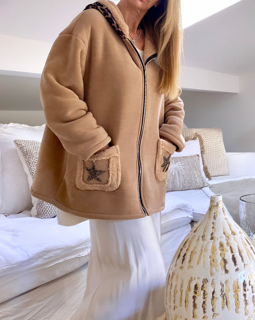 Veste beige  douillette en  velours KELLY