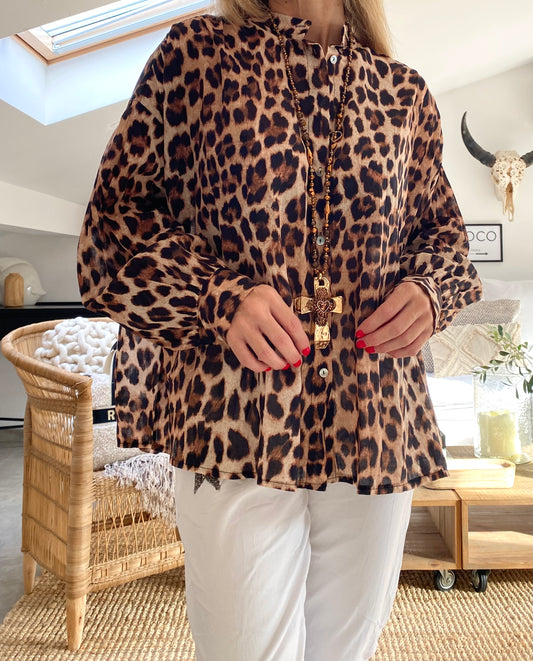 KAREN leopard cotton shirt