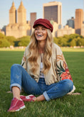 Load image into Gallery viewer, Bomber beige Ashley Manches Bouffantes Fleuries🌹
