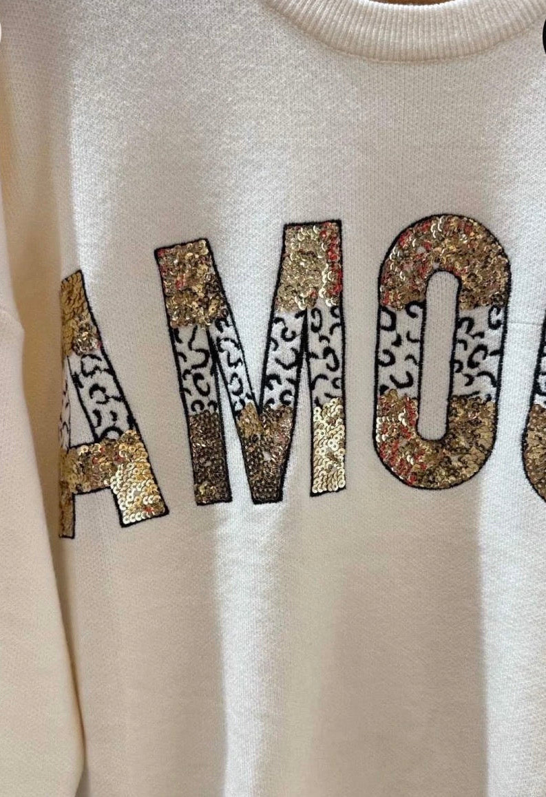 Pull Clotilde – Pull crème Amour Paillettes ✨