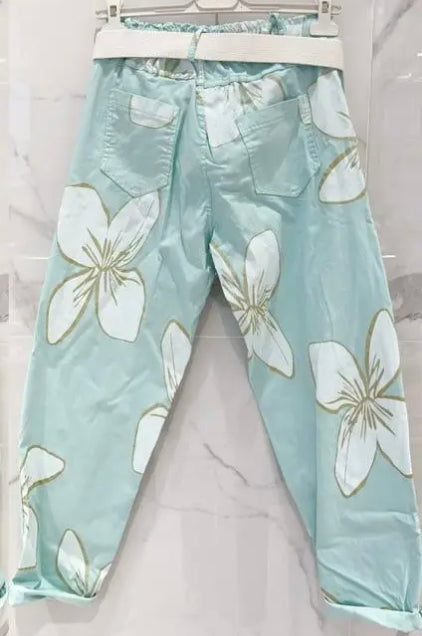 Pantalon aqua  fleurs MAYA