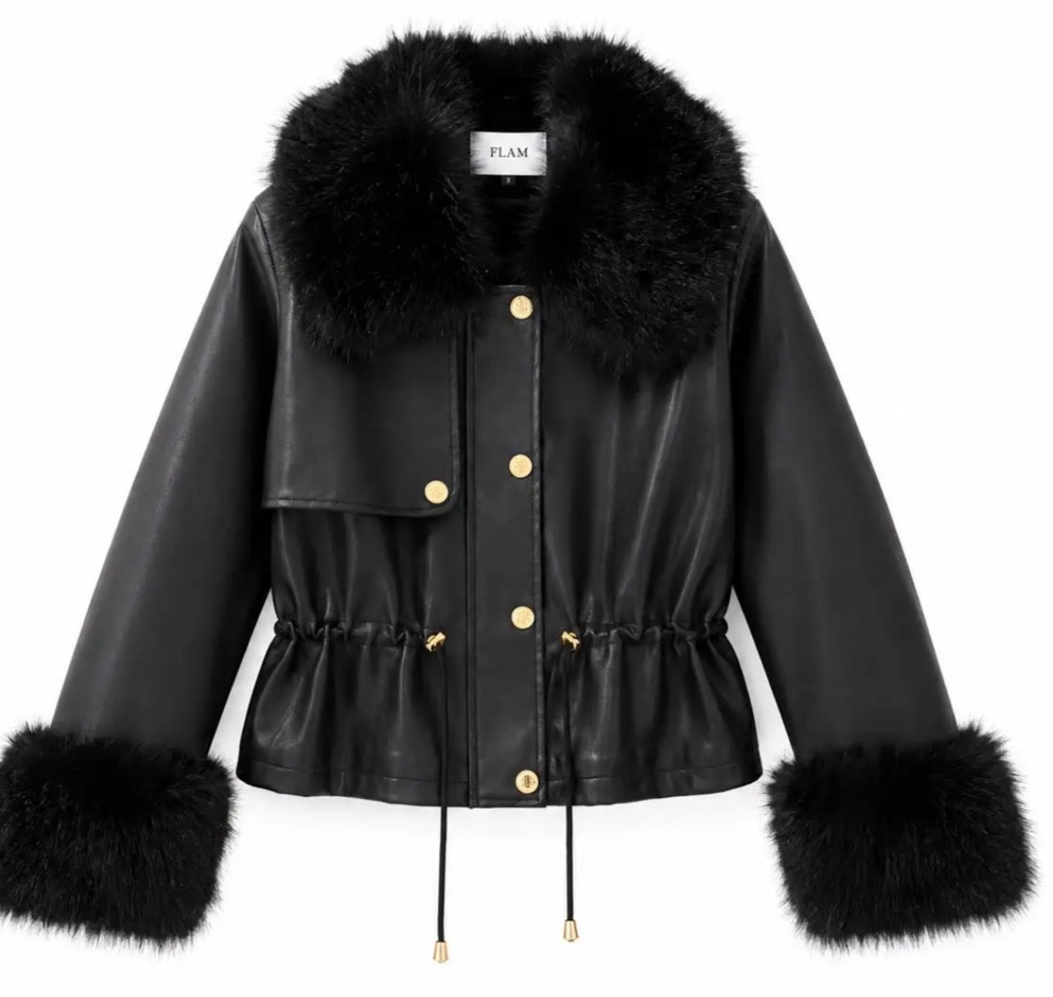 Blouson noir Effet Cuir & Fausse Fourrure JAMIE