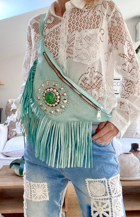 Turquoise leather fanny pack TURY