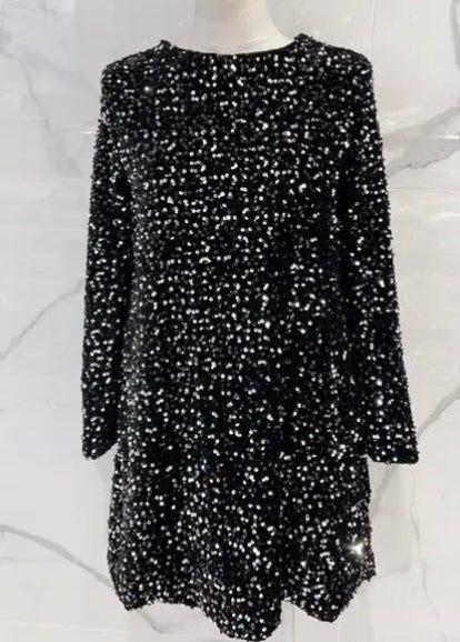 Robe paillettes et velours noire OPALE