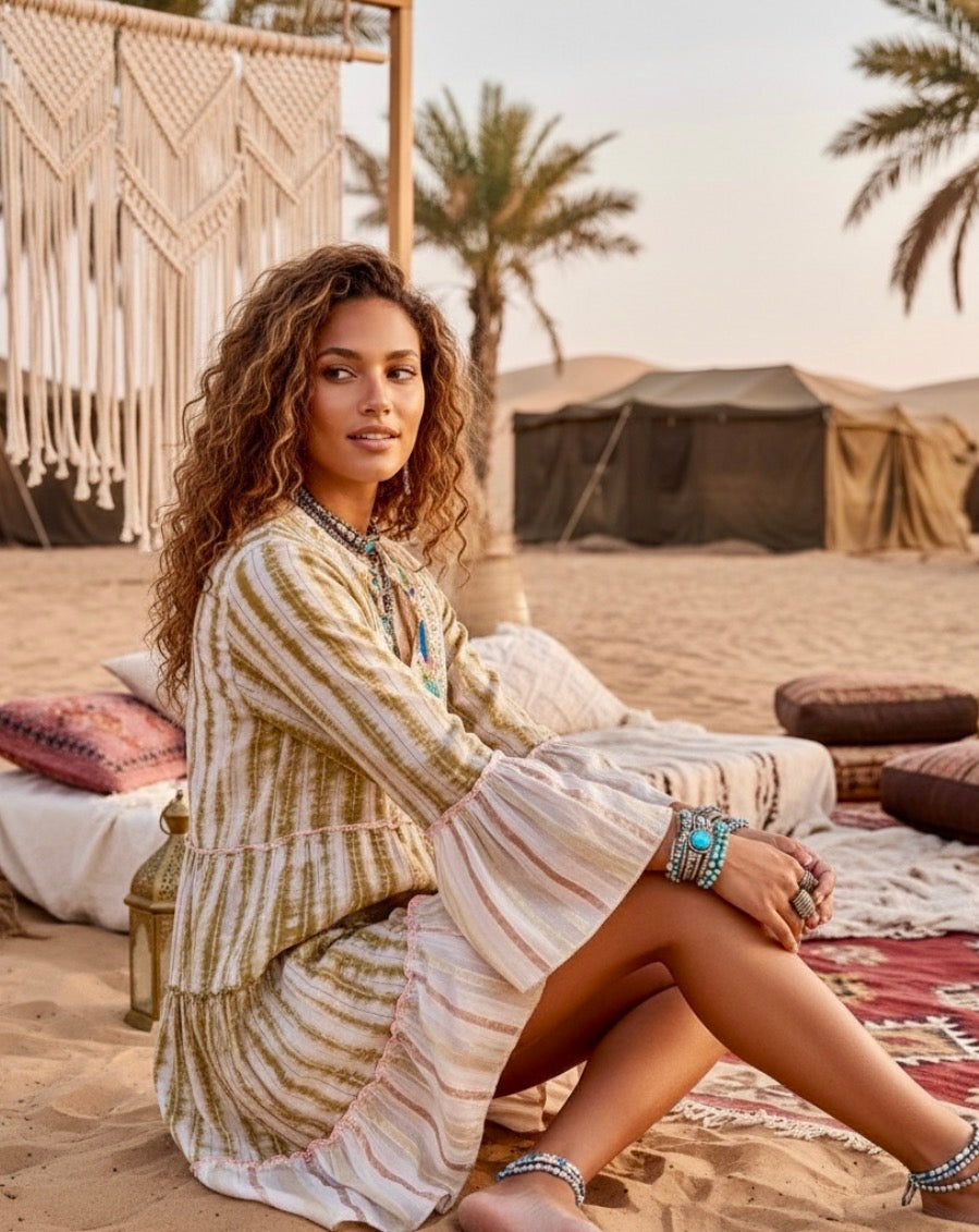 Robe Gypsy Bohème AURORE ✨ Coton Tie & Dye Broderies Artisanales