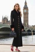Load image into Gallery viewer, ÉLÉONORE – Robe longue noire maille & fourrure
