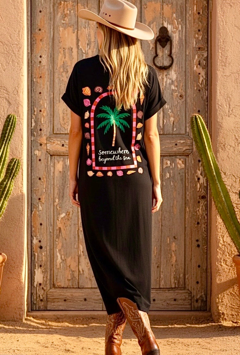 Robe Longue Noire HACIENDA – Robe Tee-Shirt Coton Femme 🩷🌵