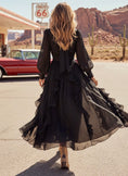 Load image into Gallery viewer, Robe Longue Noire Boho AMARILLO |Col Lavallière & Volants
