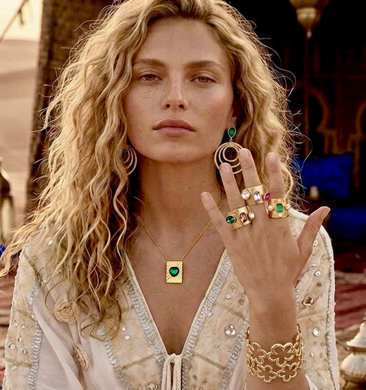 Bague Dorée Juana 💎 | Pierres & Effet Martelé Style Mille et Une Nuits