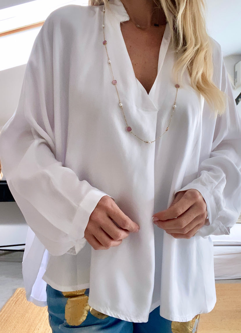 LENA white silk blouse
