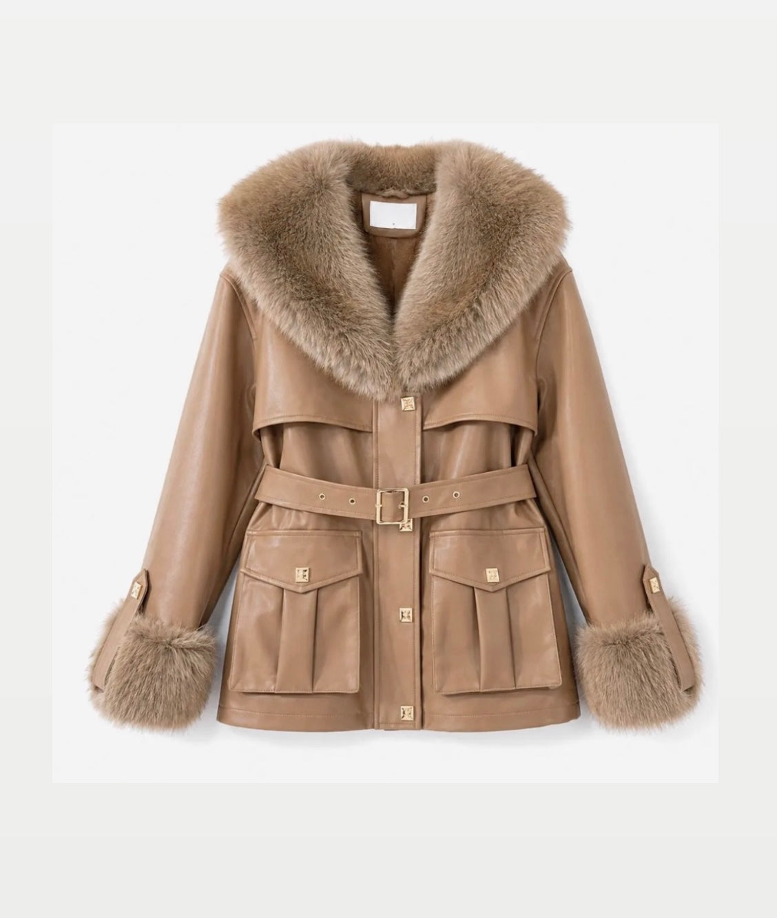 Veste Parka beige Fausse Fourrure MERYL – Effet Cuir