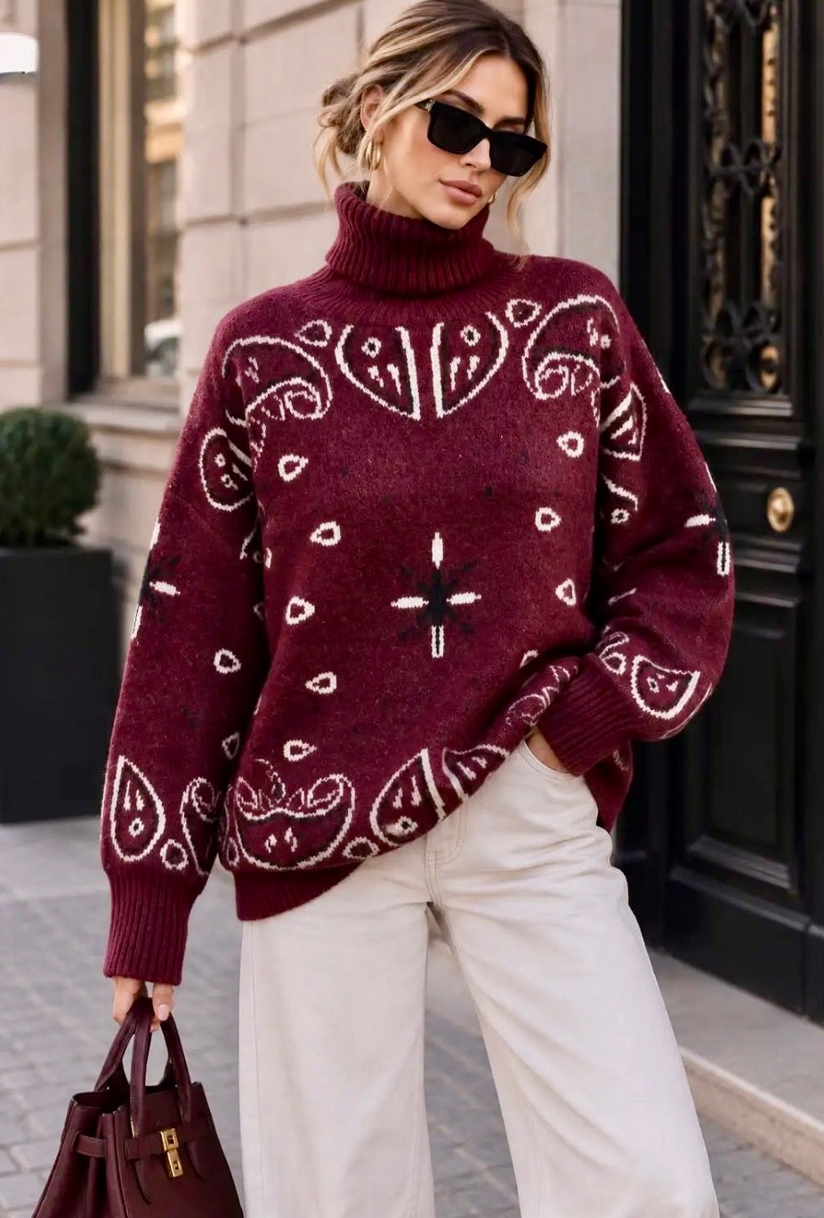 Pull bandana bordeaux col roulé CLARA