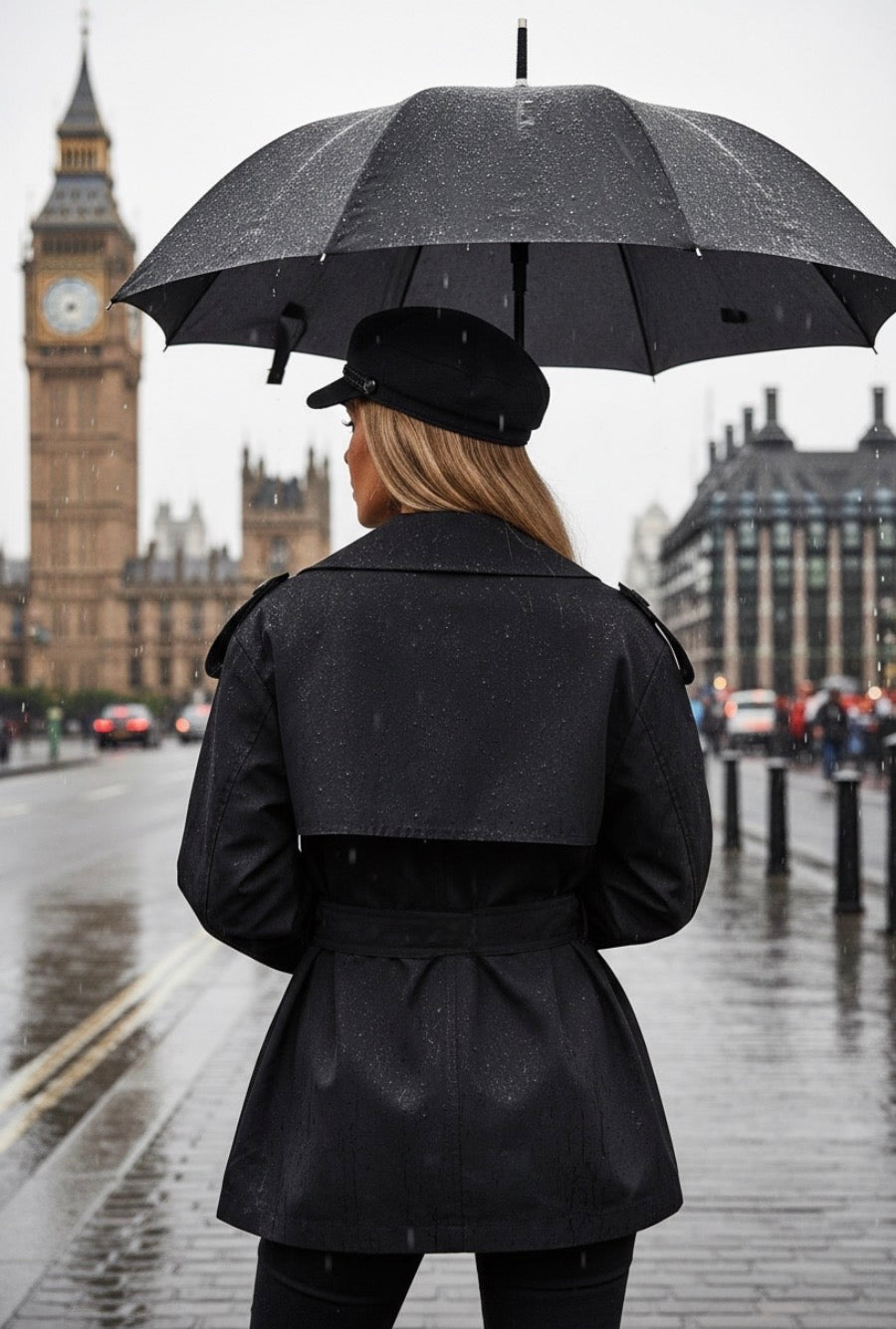 Trench court JAMES noir – Imperméable Ceinturé
