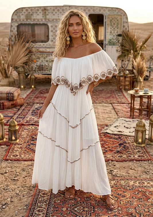 MILA ✨ Robe Longue Blanche Bohème | Esprit Gipsy 🌙