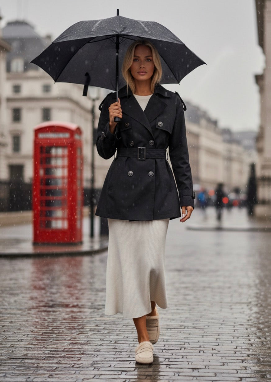 Trench court JAMES noir – Imperméable Ceinturé