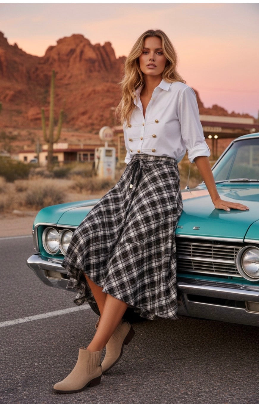 Jupe longue à carreaux MINDY – Style country Bohème