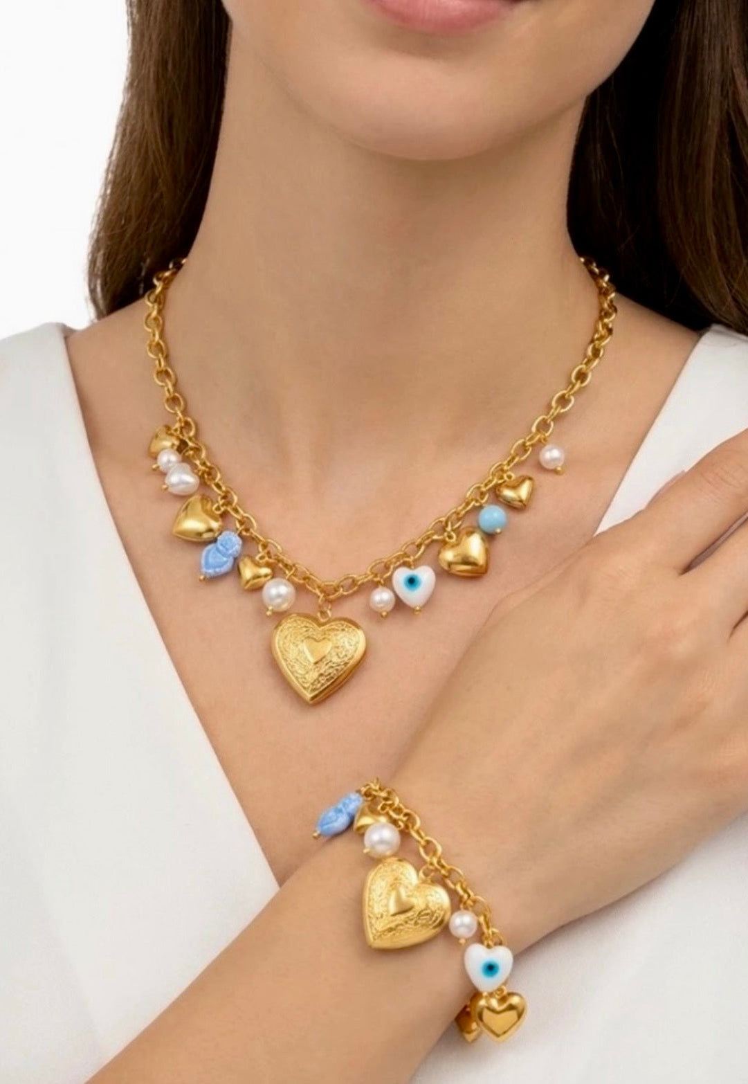 Parure Collier & Bracelet Breloques LÉONIE – Acier Inoxydable