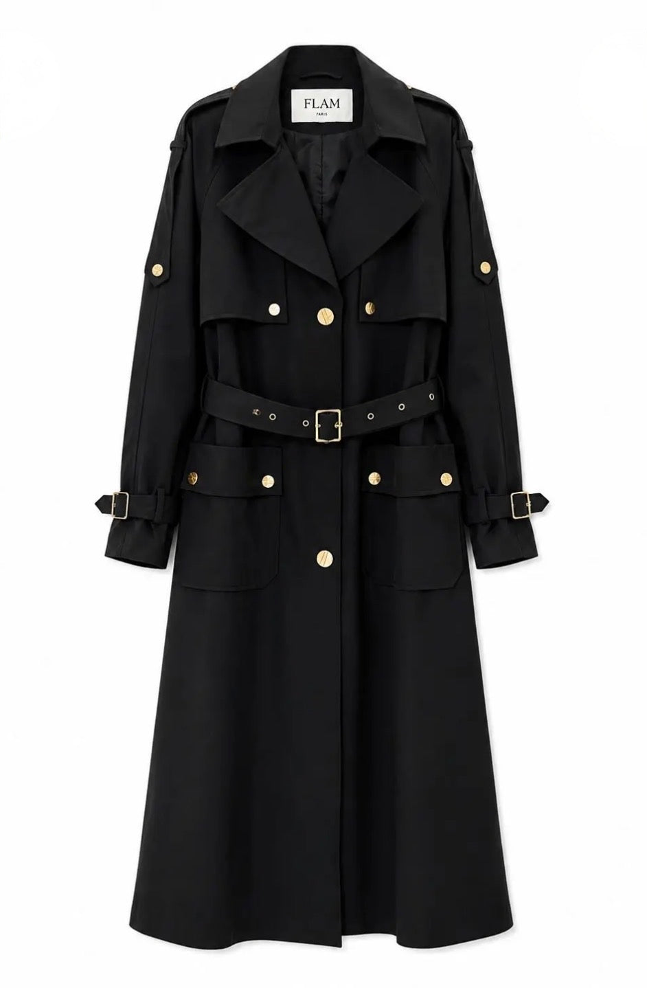 Trench long noir ZAZA — La robe-manteau parisienne