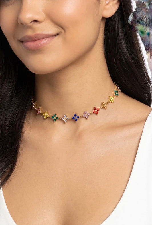 Collier Ras-de-Cou Fleurs Strass Multicolore JAZZ