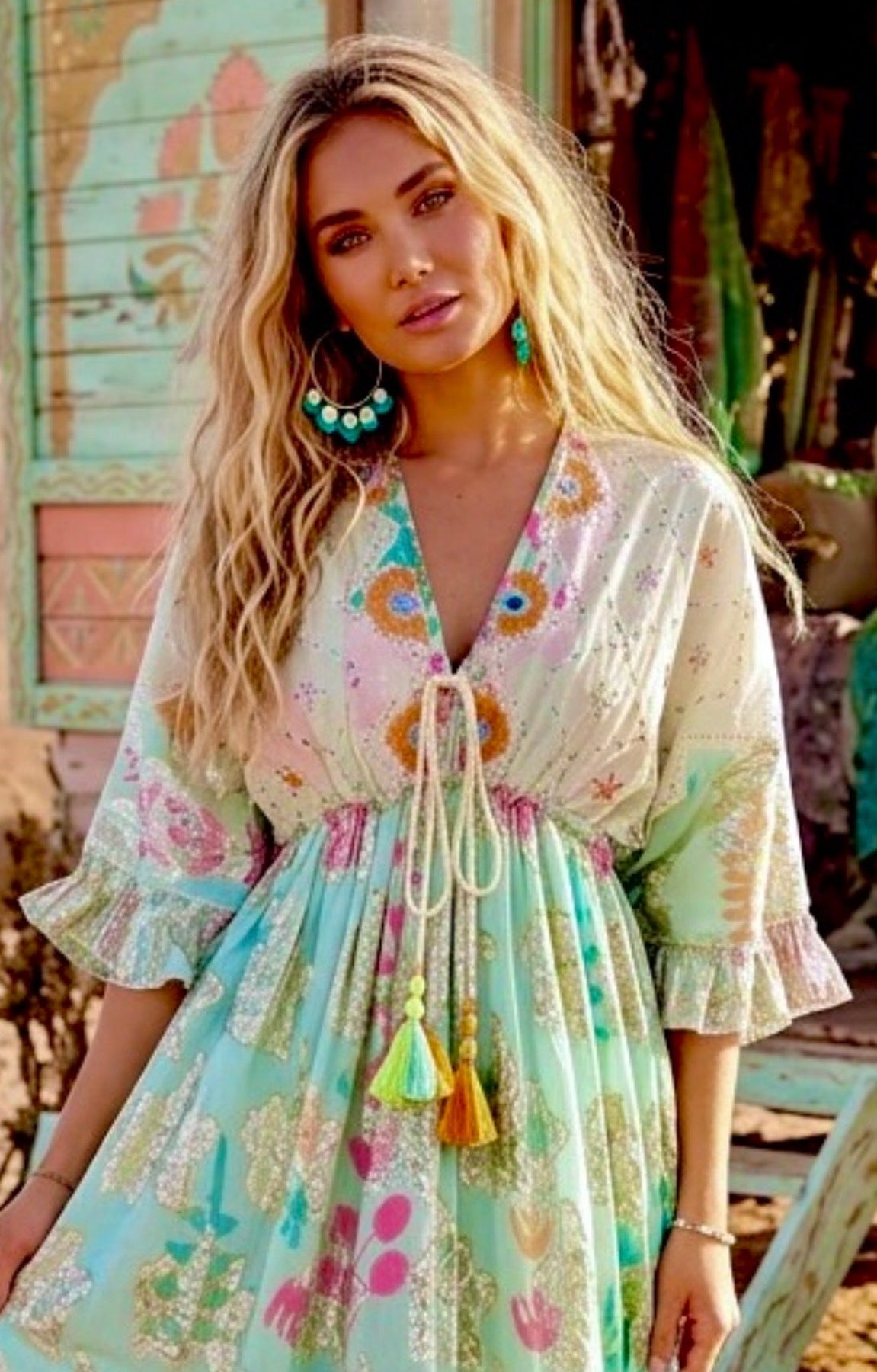 Boucles d'oreilles Créoles BEACHY – Dorées & Turquoise Bohème Plage🐚🌴
