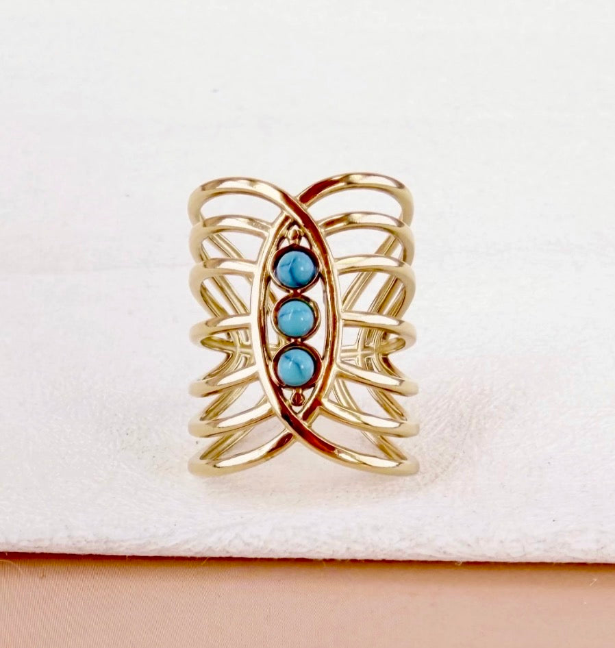Bague PALOMA Pierres Turquoises et Or – Boho chic